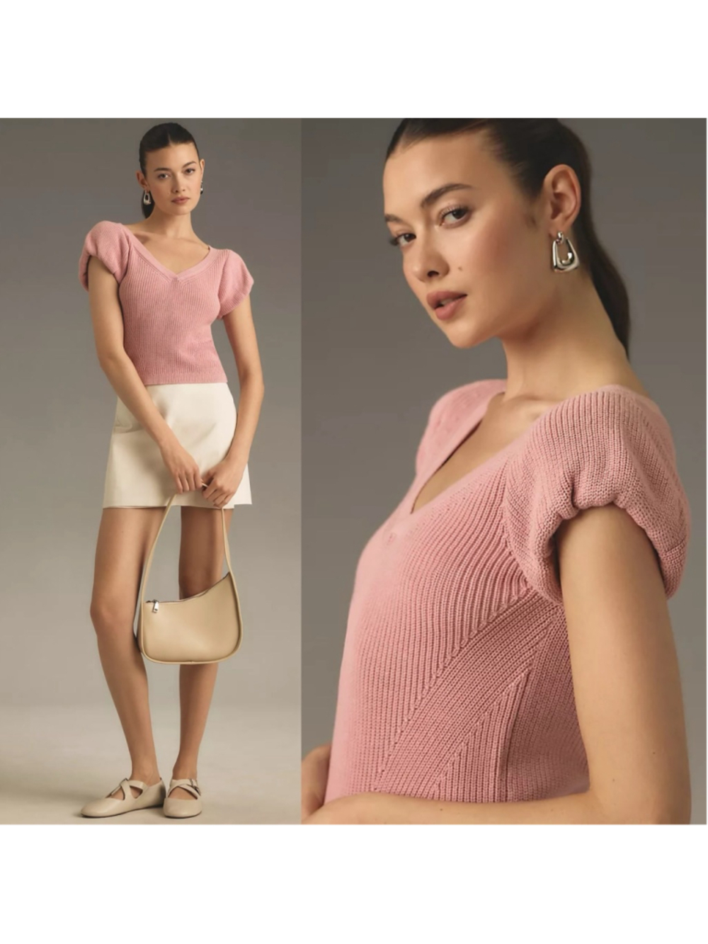 Anthropologie Maeve Puff-Sleeve V-Neck Sweater sz L